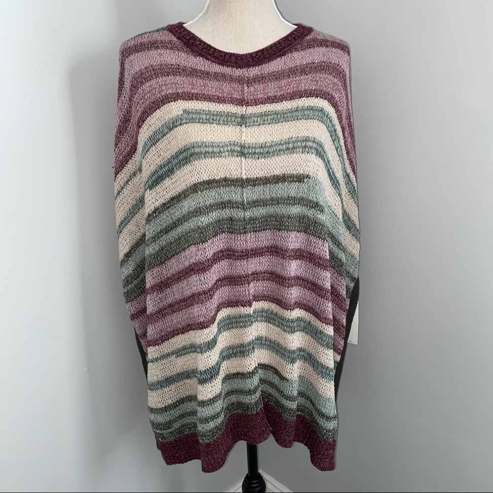 Vince Camuto  NEW loose knit striped poncho sweater plum & olive Small/Medium